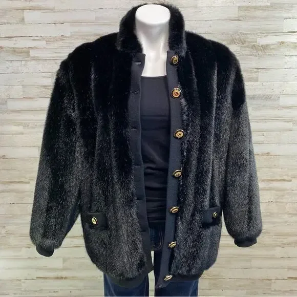 St. John Collection by Marie Gray Faux Fur Jacket Vest Womens Size XS Black - Picture 3 of 16